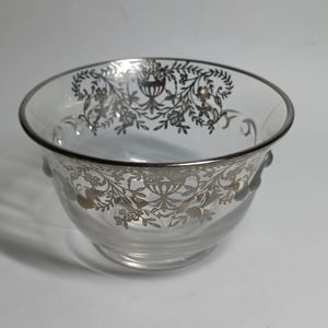 Viking Glass Silver Overlay Bowl 5" Vintage Art Deco USA Made